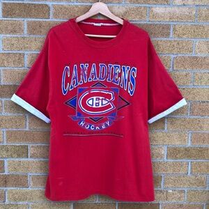 Vintage 90s Montreal Canadiens single stitch cuffed sleeve graphic Hockey tee L